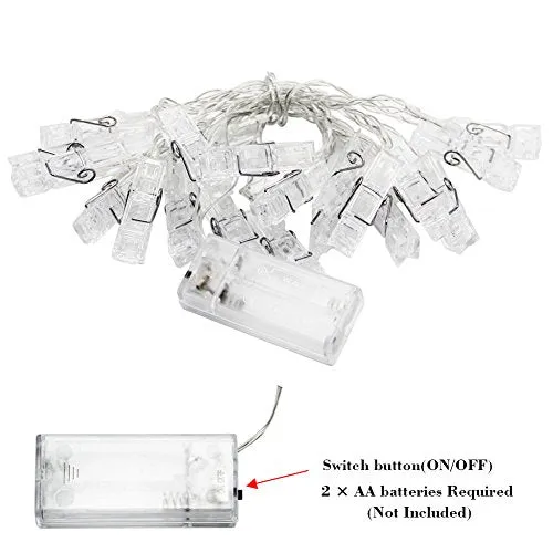 10ft 20 LED Photo Clips String Lights - Battery Operated - Fairy String Lights with Clips - 1 Pack - Assorted Colors