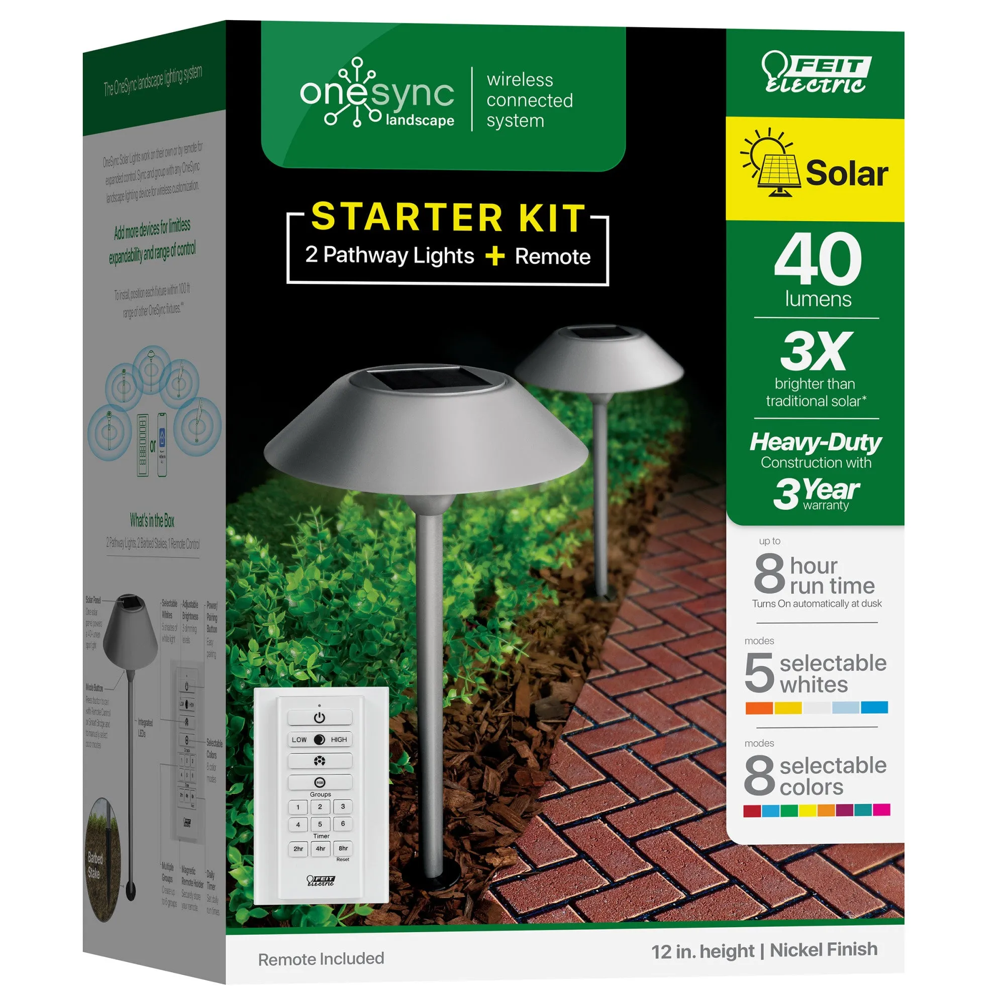 12 in. OneSync Landscape Nickel Solar Pathway Light Starter Kit