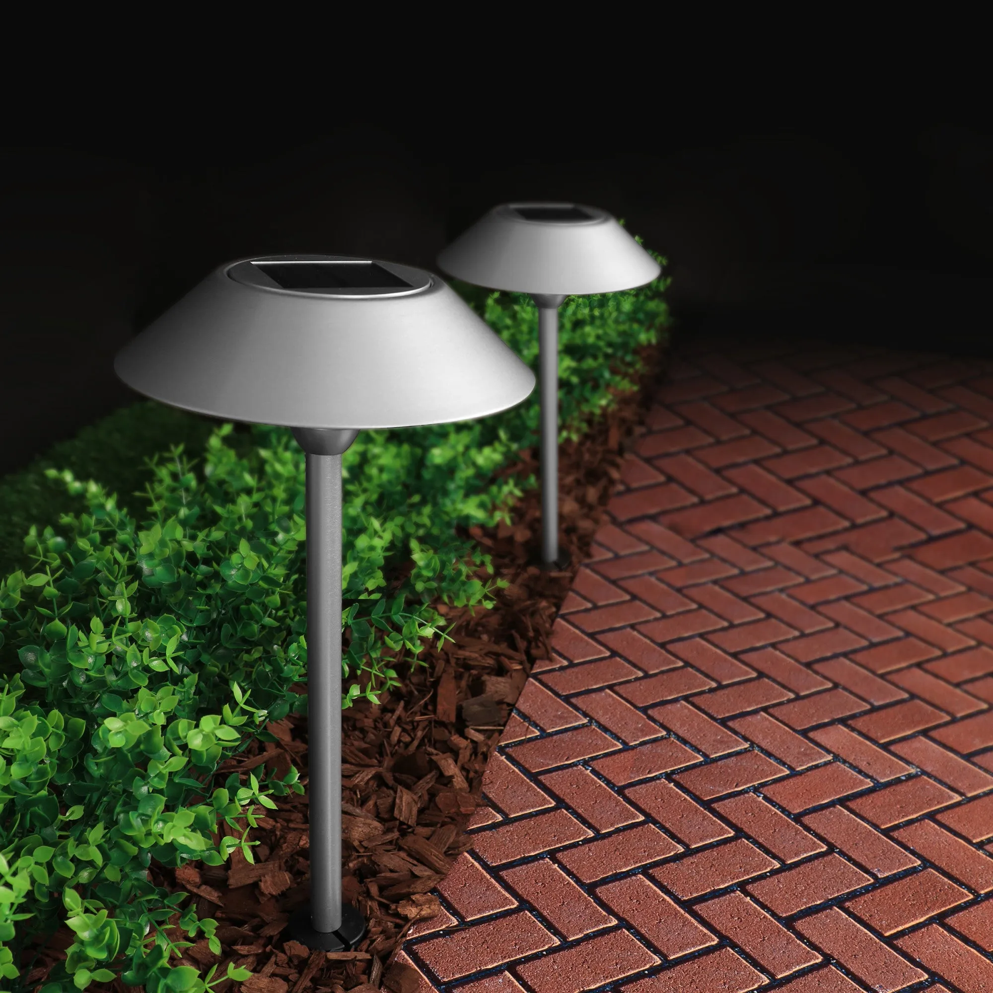 12 in. OneSync Landscape Nickel Solar Pathway Light Starter Kit