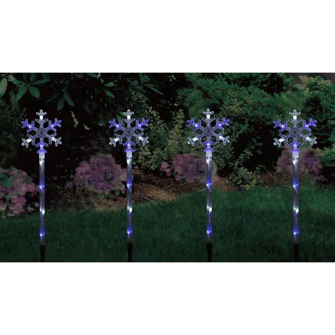 4 Blue & White LED Snowflake Pathway Outdoor Garden Lights