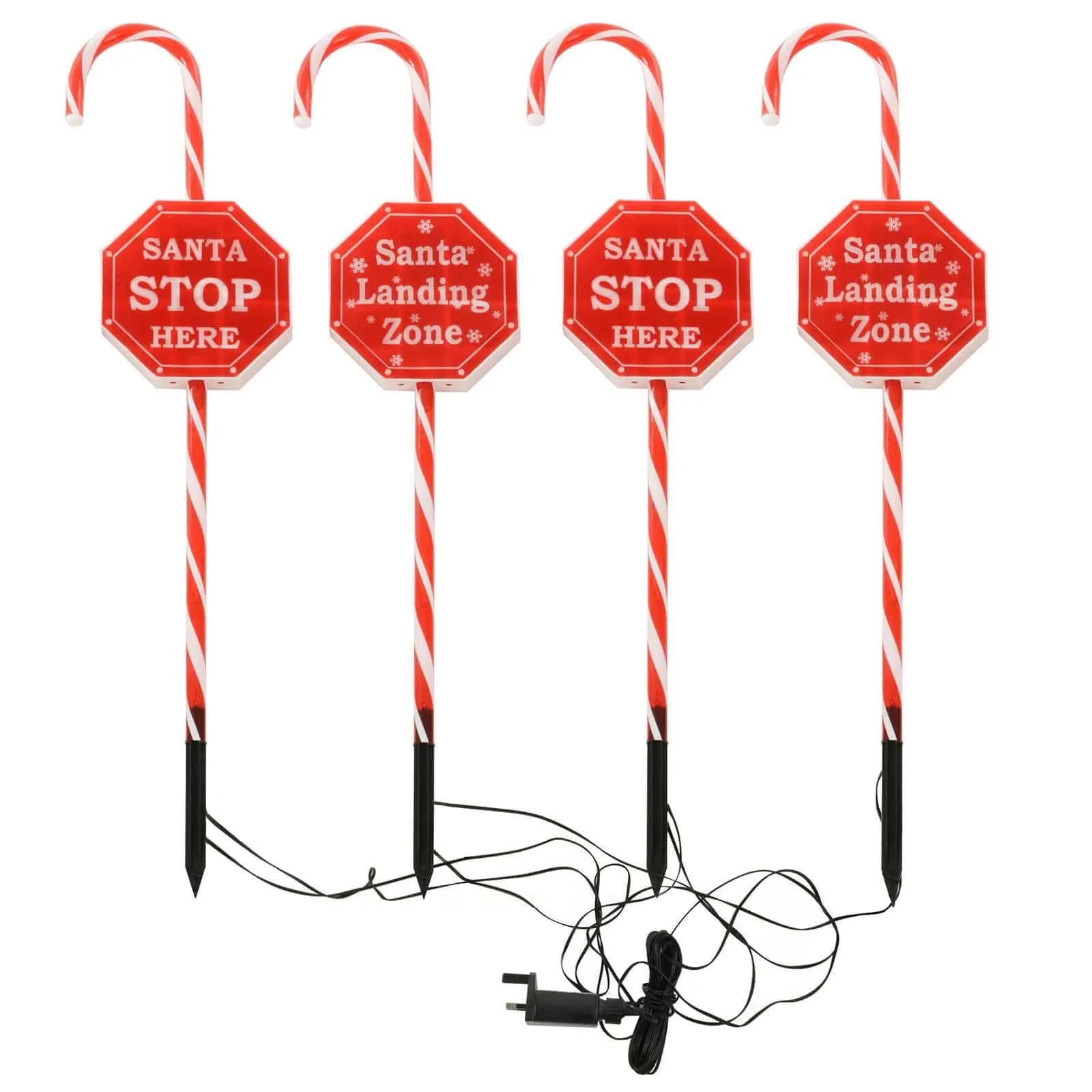 4 Candy Cane Stop Signs Christmas Pathway Lights Garden Stakes