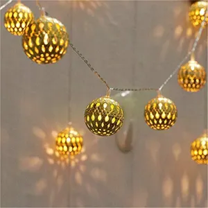 40 LED Globe String Lights - Battery Operated - Golden Moroccan Hanging Lights - Warm White