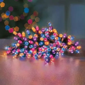 50 Multi Action Battery Operated LED Lights with Timer- Rainbow