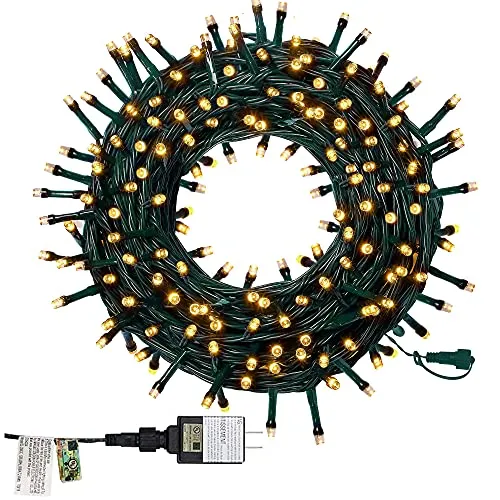 66ft 200 LED Christmas Tree String Lights - UL Safe Certified - Plug-in - Expandable Green Wire - 8 Modes - Warm White