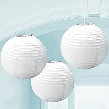 BESTDI Paper Lantern Paper Ball Lamp Shade for Birthday Celebrate/Baby Showers/Weddings/Birthday Party/Indoor Decoration/Outdoor Decoration (12 Inch; White) Pack of 5