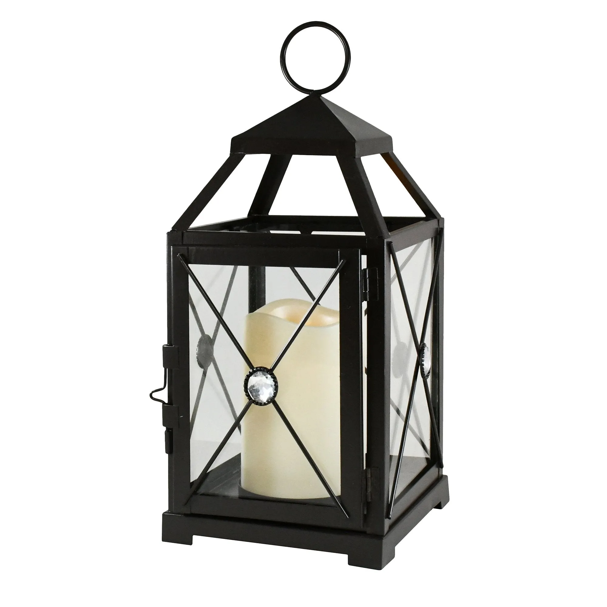 Black Gem Metal Lantern with LED Candle