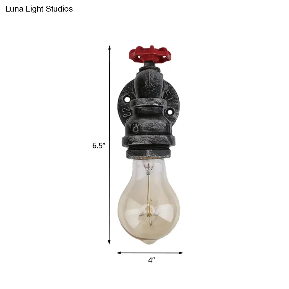 Black Industrial Metal Pipe and Valve Wall Mount Lamp for Balcony - 1/2-Light Wall Lighting Fixture