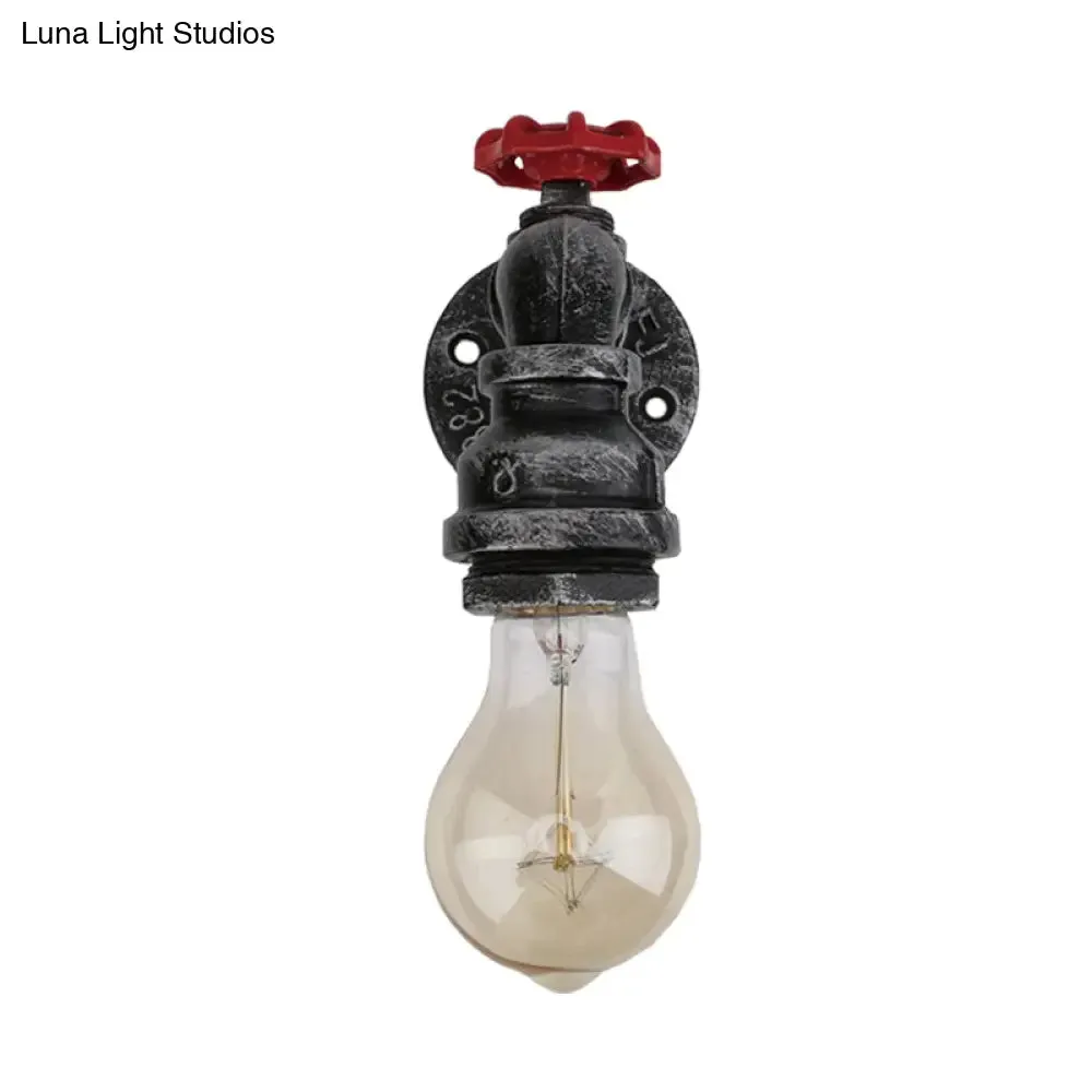 Black Industrial Metal Pipe and Valve Wall Mount Lamp for Balcony - 1/2-Light Wall Lighting Fixture