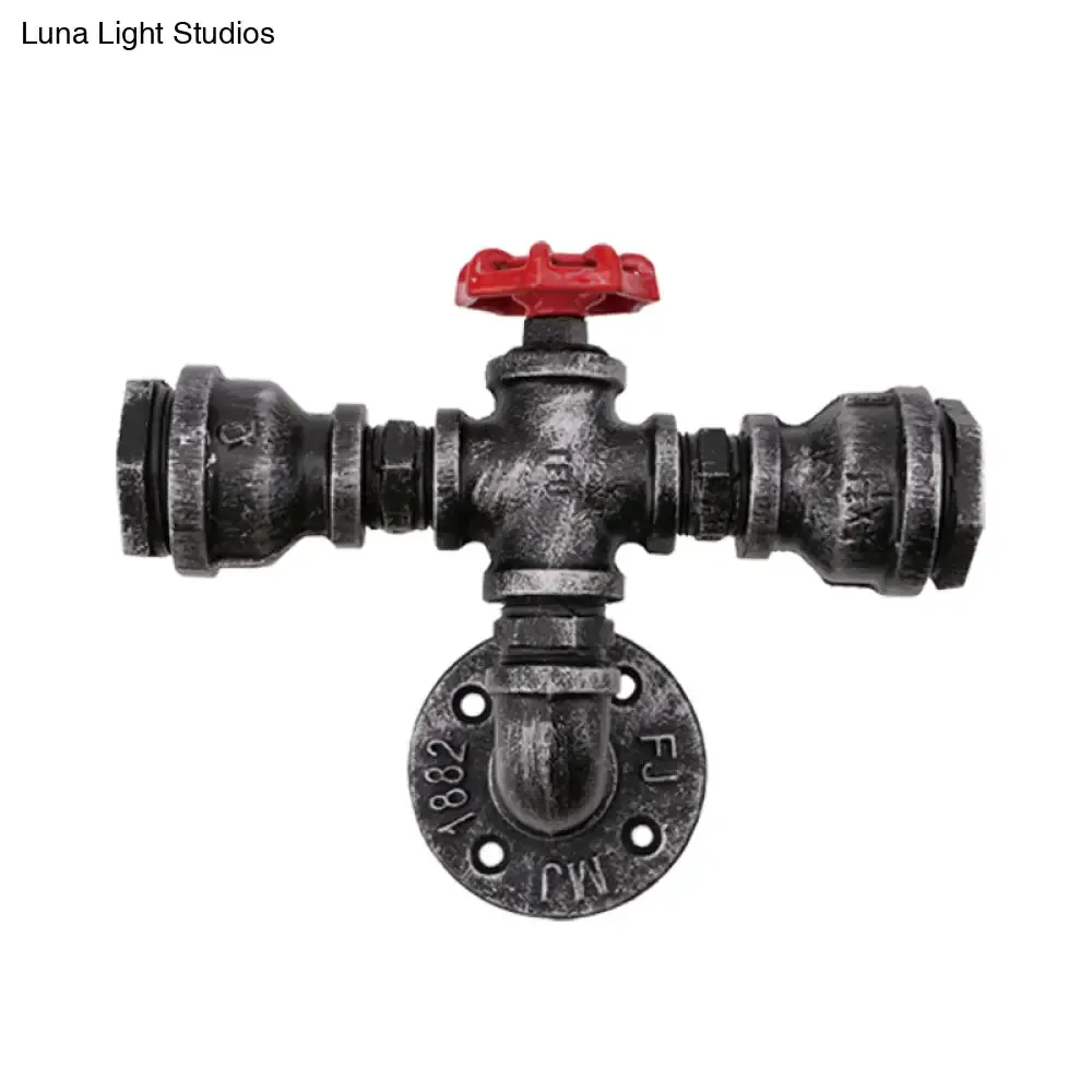 Black Industrial Metal Pipe and Valve Wall Mount Lamp for Balcony - 1/2-Light Wall Lighting Fixture