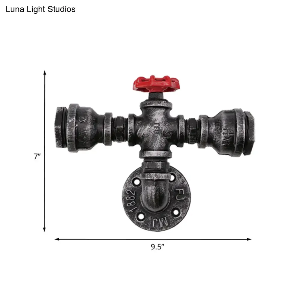 Black Industrial Metal Pipe and Valve Wall Mount Lamp for Balcony - 1/2-Light Wall Lighting Fixture