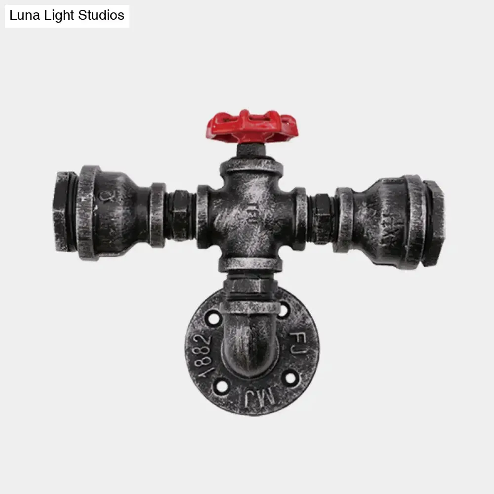 Black Industrial Metal Pipe and Valve Wall Mount Lamp for Balcony - 1/2-Light Wall Lighting Fixture