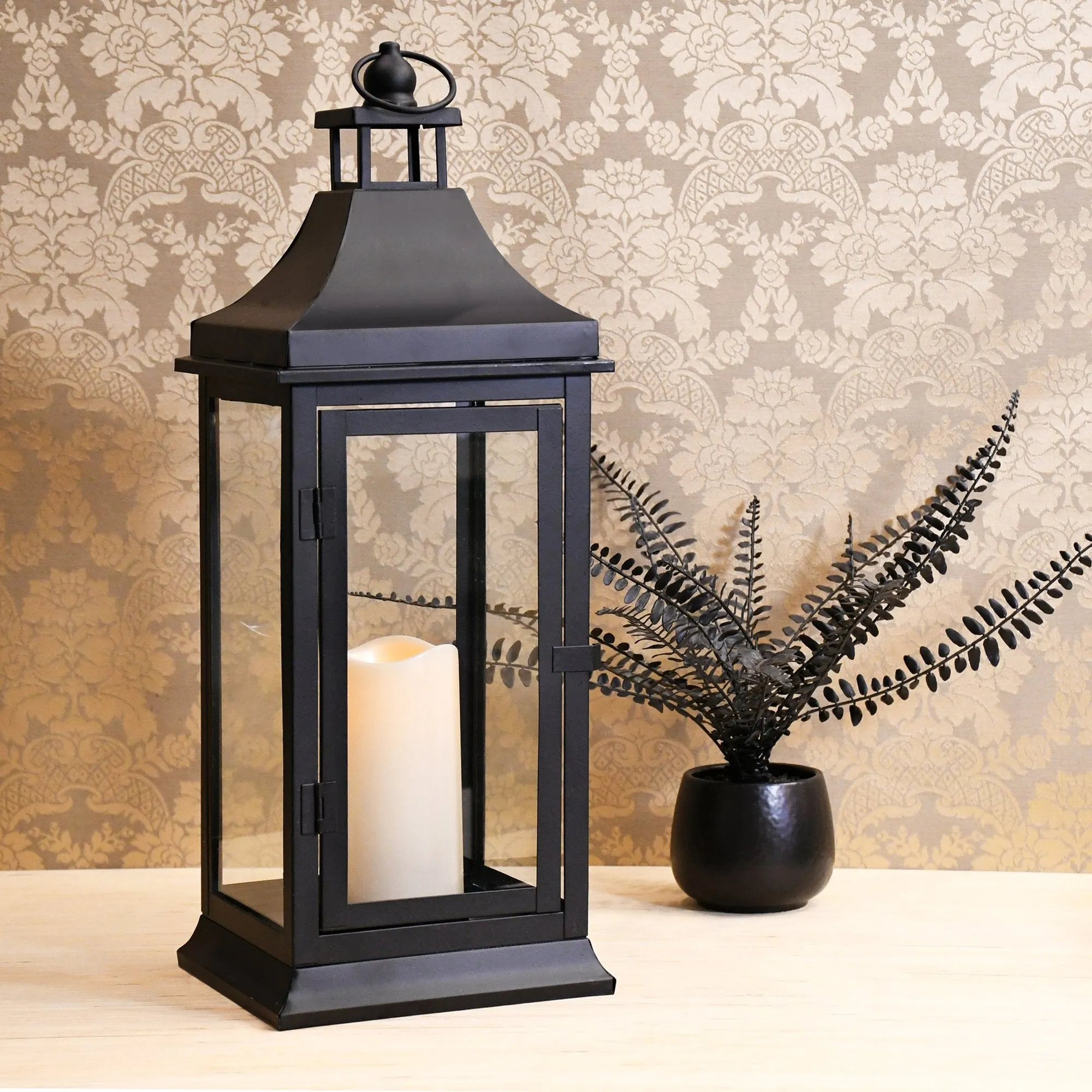 Black Metal Lantern with LED Candle