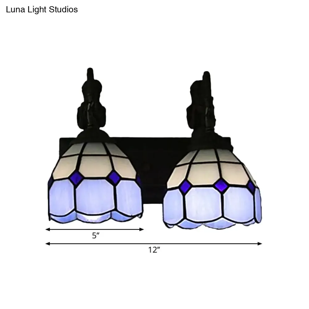 Blue Baroque Stained Glass Wall Sconce with Lattice Dome and 2 Lights