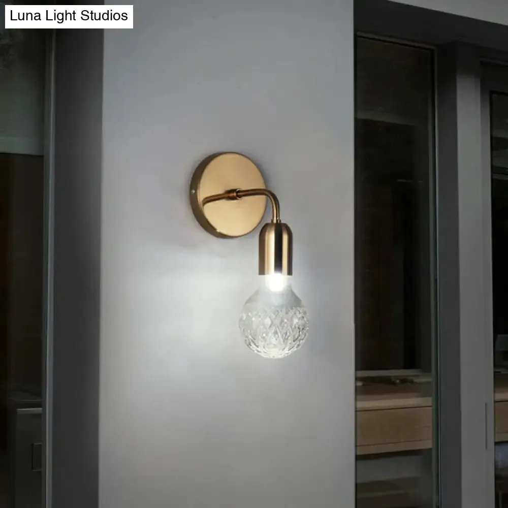 Brass Industrial-Style Bulb Wall Light with Lattice Glass Sconce Fixture