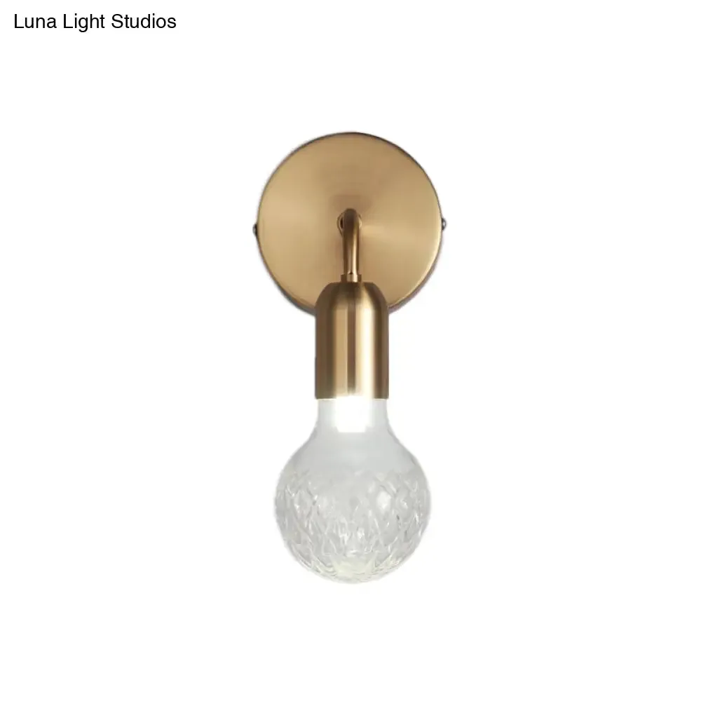 Brass Industrial-Style Bulb Wall Light with Lattice Glass Sconce Fixture