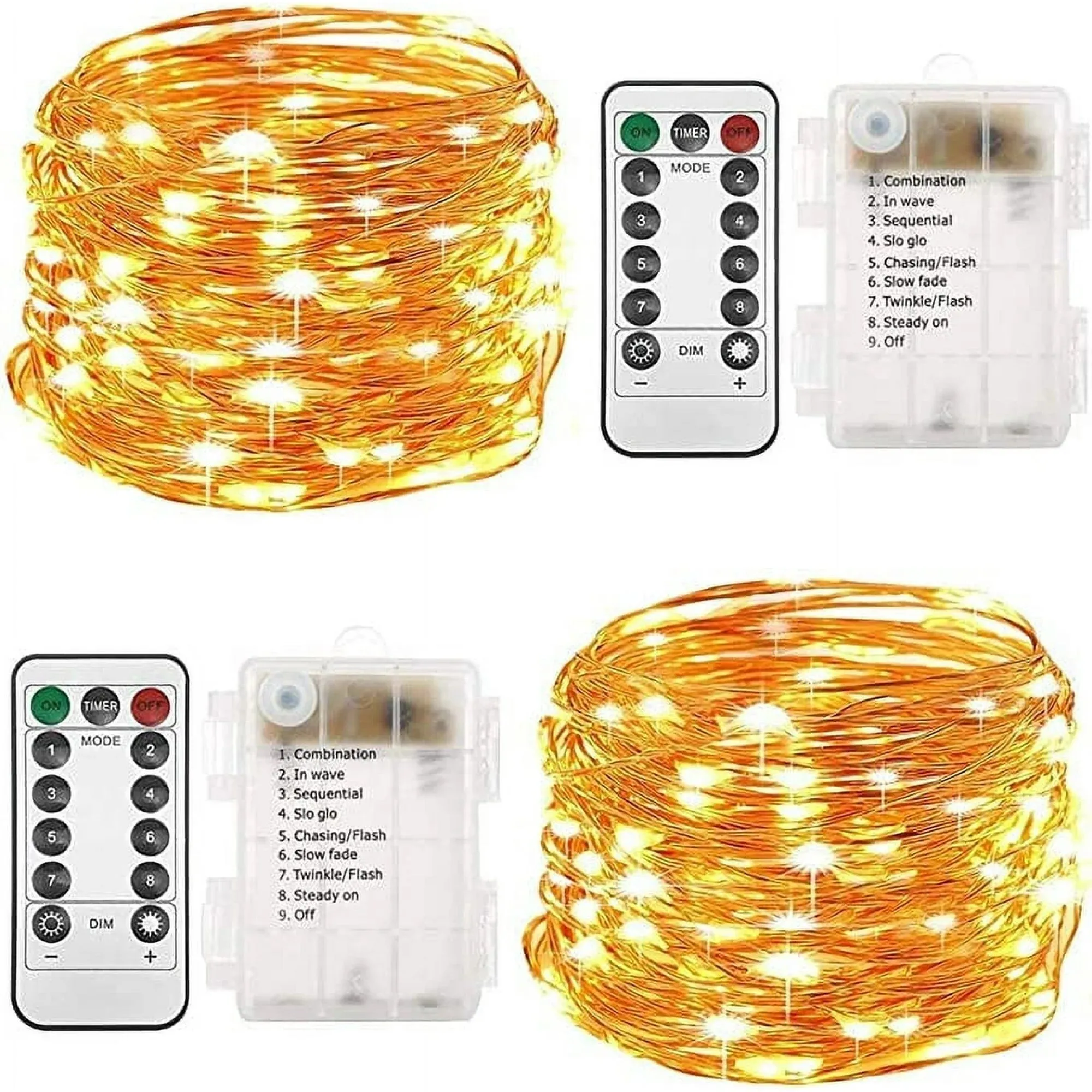 Christmas Fairy Lights - Battery Operated - 33ft 100 Led String Lights - Remote Control Timer - Blue - 2 Pack