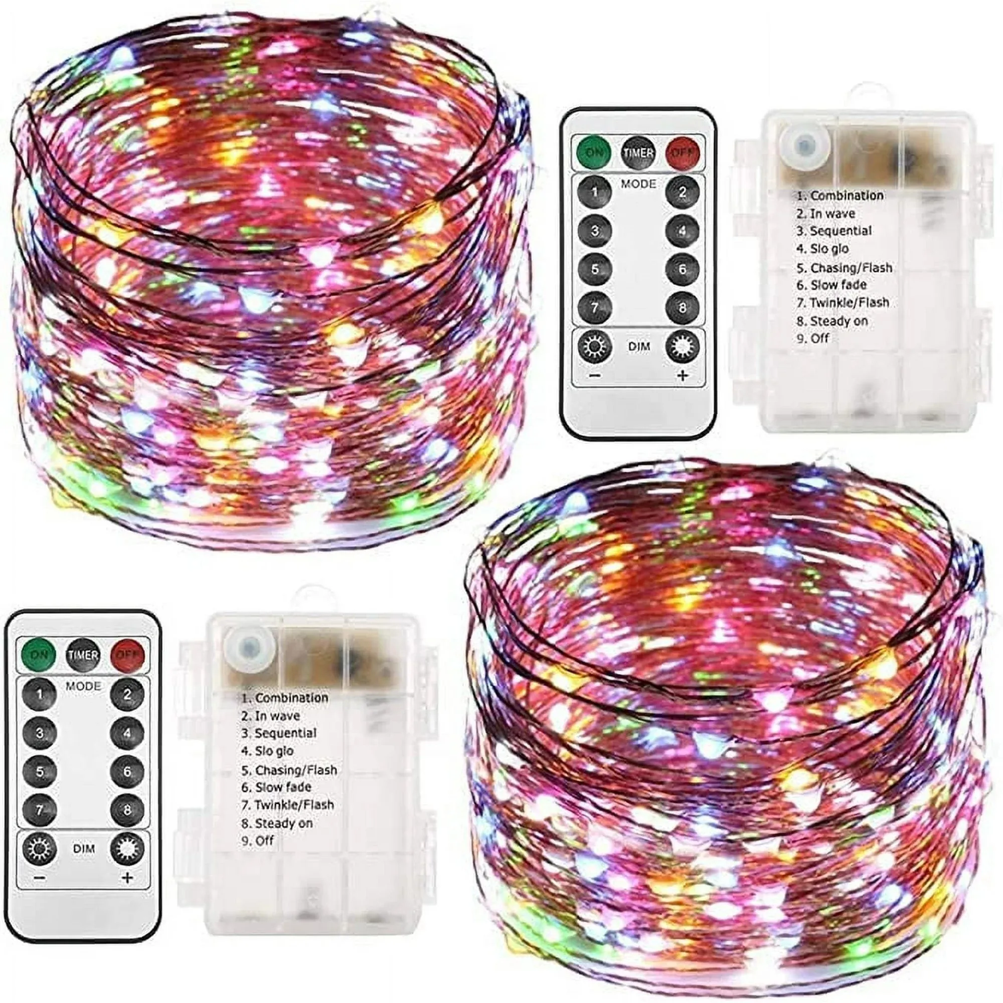 Christmas Fairy Lights - Battery Operated - 33ft 100 Led String Lights - Remote Control Timer - Blue - 2 Pack