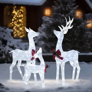 classic 6ft Christmas Pre-Lit Lamp Post Holiday Decoration w/120 LED Lights, Energy-Saving White Reindeer Family