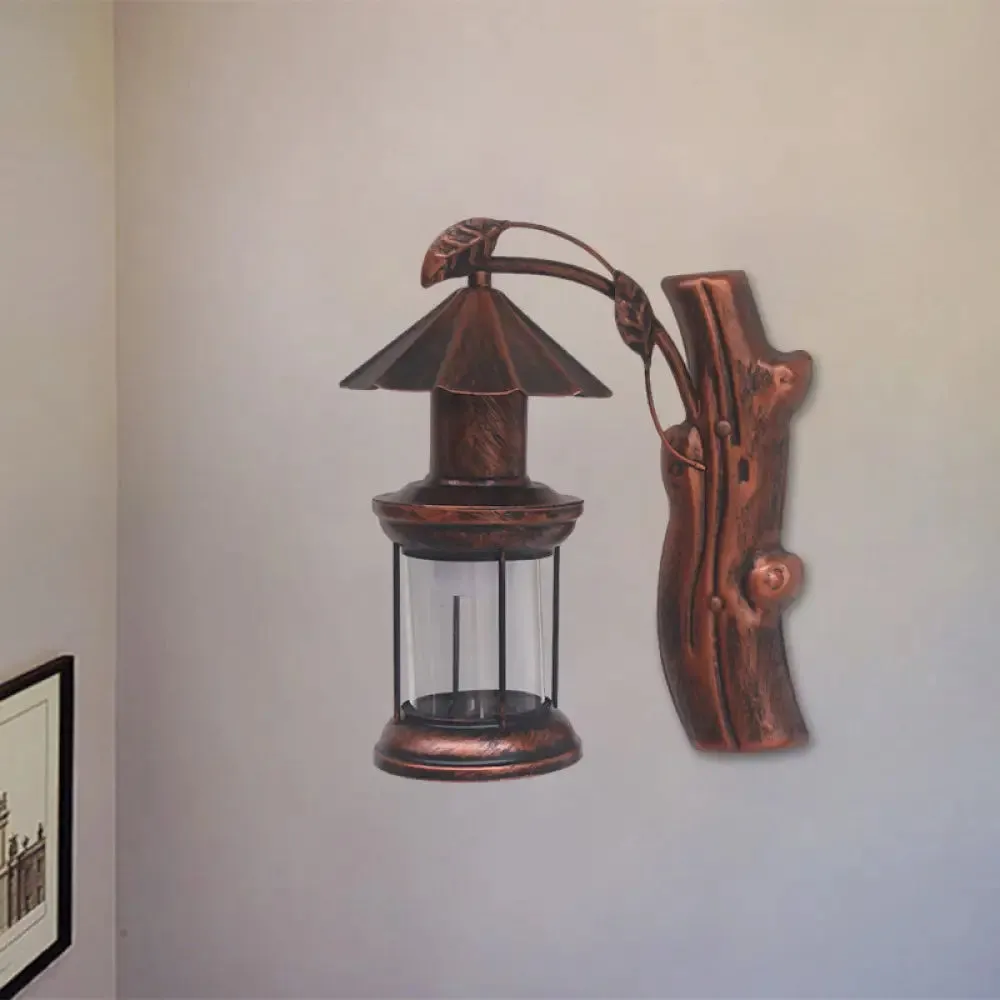 Clear Glass Wall Sconce with Retro Coastal Design and Black/Copper Finish