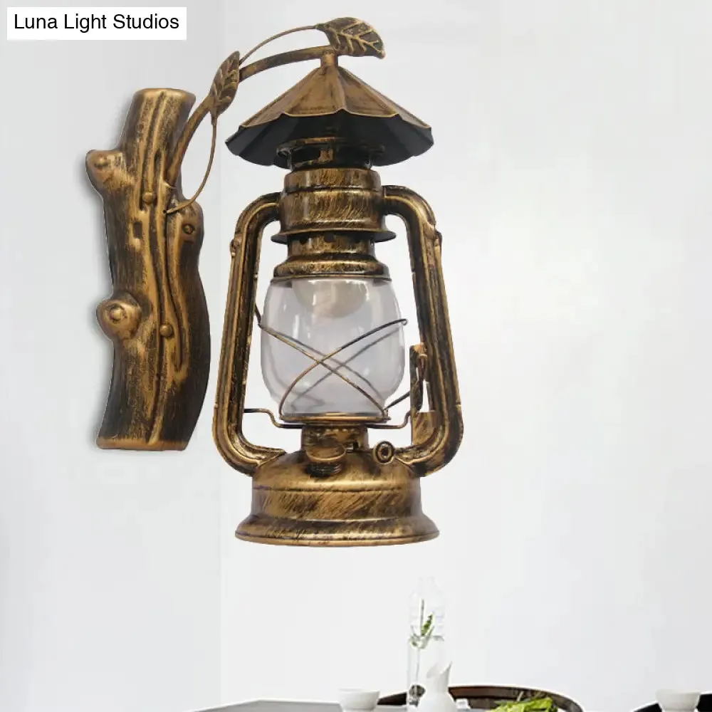 Coastal Black/Bronze/Copper Kerosene Wall Lighting: Outdoor Sconce Light with Clear Glass – 1 Light Fixture