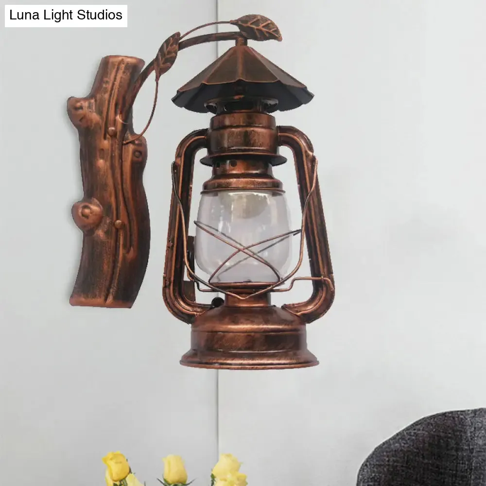 Coastal Black/Bronze/Copper Kerosene Wall Lighting: Outdoor Sconce Light with Clear Glass – 1 Light Fixture