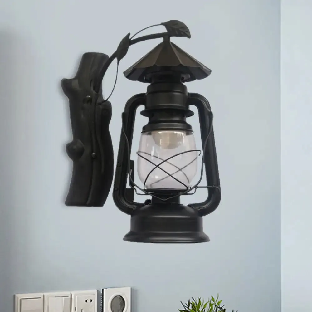 Coastal Black/Bronze/Copper Kerosene Wall Lighting: Outdoor Sconce Light with Clear Glass – 1 Light Fixture