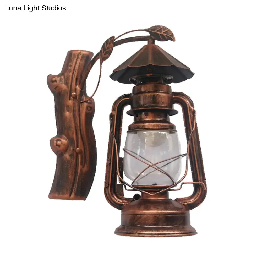 Coastal Black/Bronze/Copper Kerosene Wall Lighting: Outdoor Sconce Light with Clear Glass – 1 Light Fixture