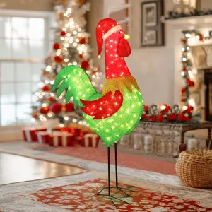 cozy 6ft Christmas Pre-Lit Lamp Post Holiday Decoration w/120 LED Lights, Energy-Saving Rooster