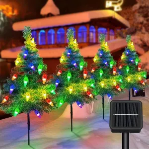 cozy Christmas Decorations Outdoor 4 Pack Solar Christmas Tree with 80pcs Multi-Color C6 Snowflake Led Lights 8 Lighting Modes Waterproof Pathway Lights for Outside Garden and Yard Patio 4 Strawberry Lights