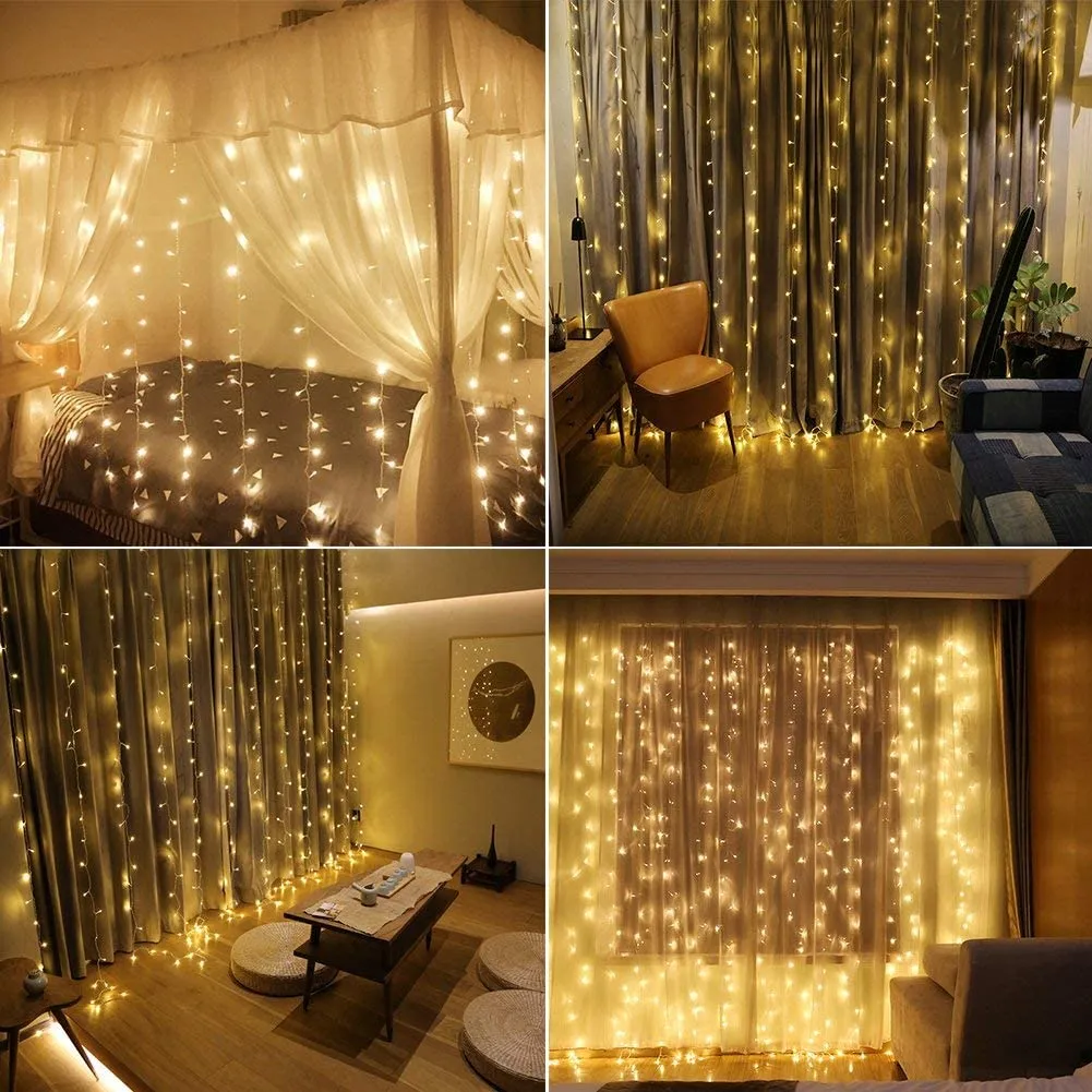 Curtain Lights, IMAGE 9.8ft x 9.8ft Power Driver LED String Lights with 8 Modes for Christmas/Halloween/Wedding/Party Backdrops - FULL Waterproof & UL Safety Standard