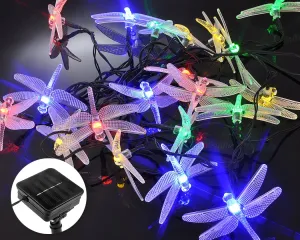 Dragonfly Solar Power String Lights Outdoor Decor 16 Feet 20 LED