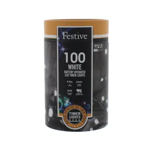 Festive 100 LED White Battery Operated String Lights (9.9m)