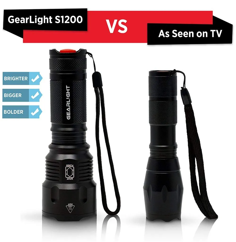 GearLight High-Powered LED Flashlight S1200 - Mid Size, Zoomable, Water Resistant, Handheld Light with 5 Modes - Best High Lumen