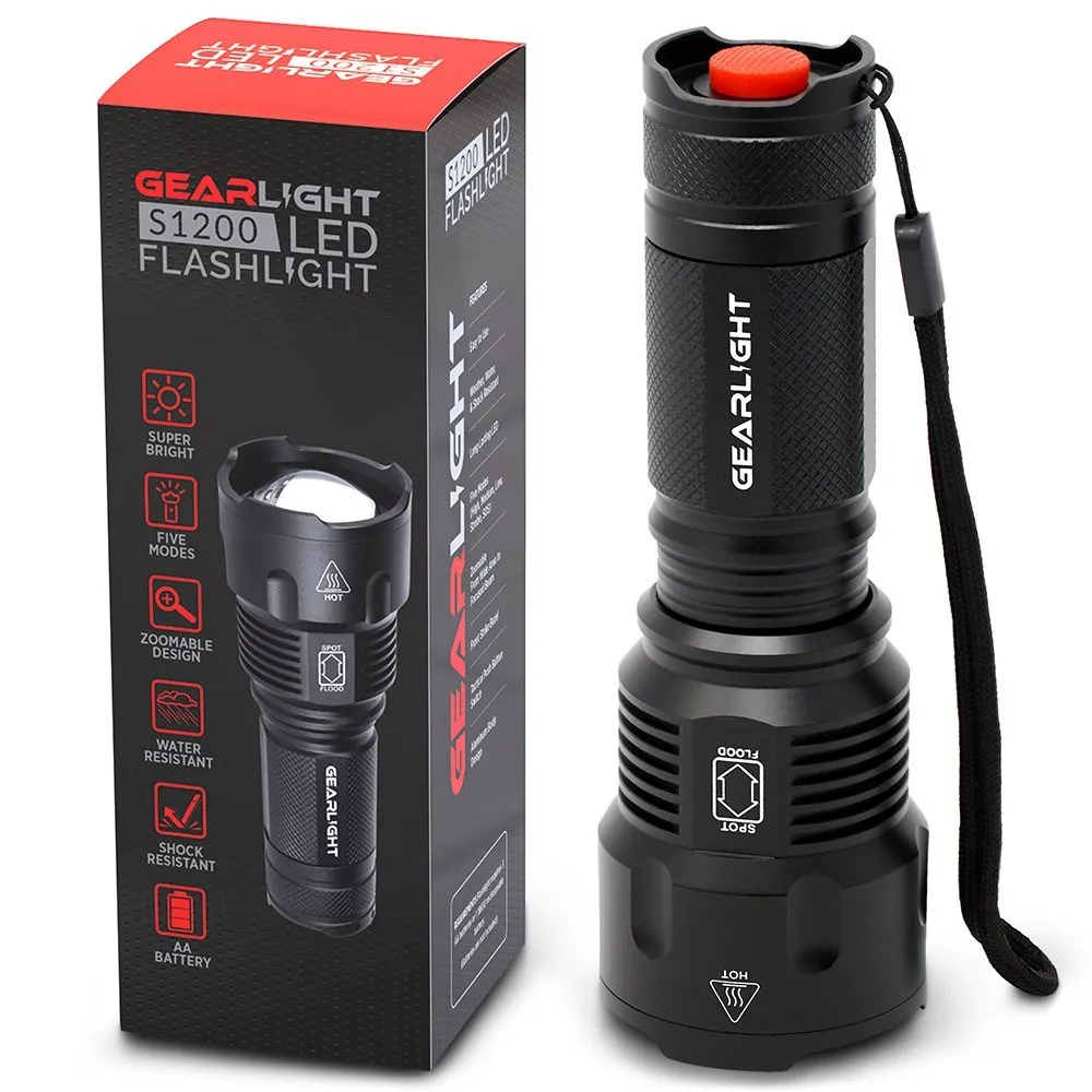 GearLight High-Powered LED Flashlight S1200 - Mid Size, Zoomable, Water Resistant, Handheld Light with 5 Modes - Best High Lumen