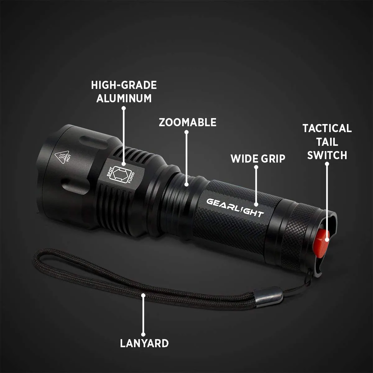 GearLight High-Powered LED Flashlight S1200 - Mid Size, Zoomable, Water Resistant, Handheld Light with 5 Modes - Best High Lumen