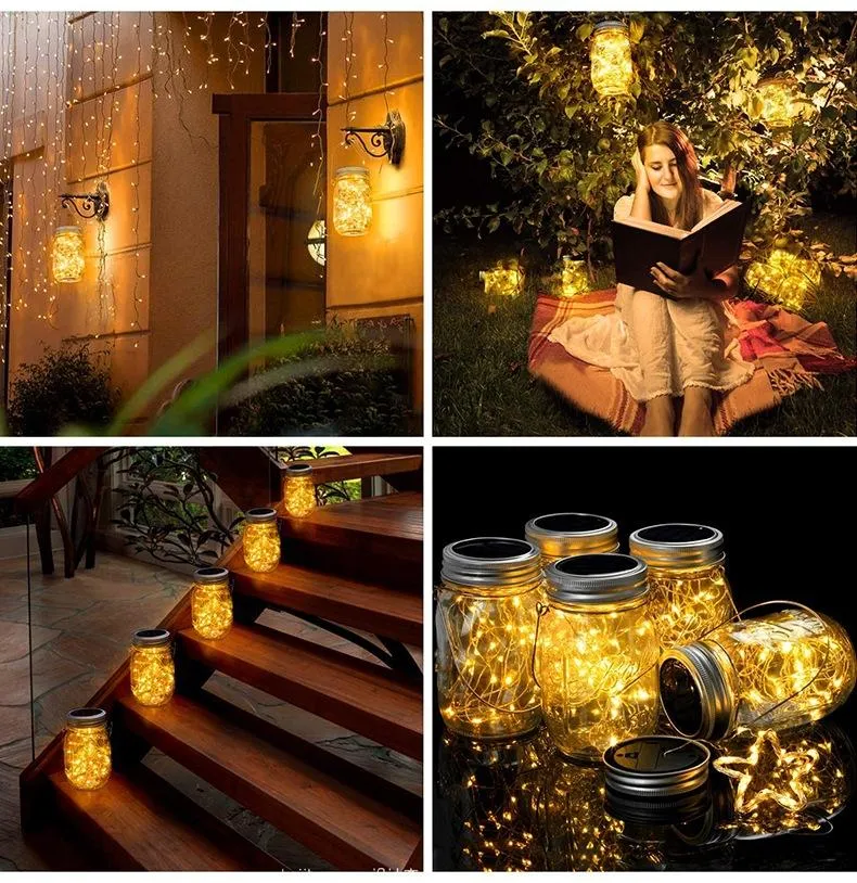 Hanging Solar Jar Lights Led String Fairy Lights Hanging Solar Lanterns Outdoor Decor for Christmas, Wedding, Garden, Patio