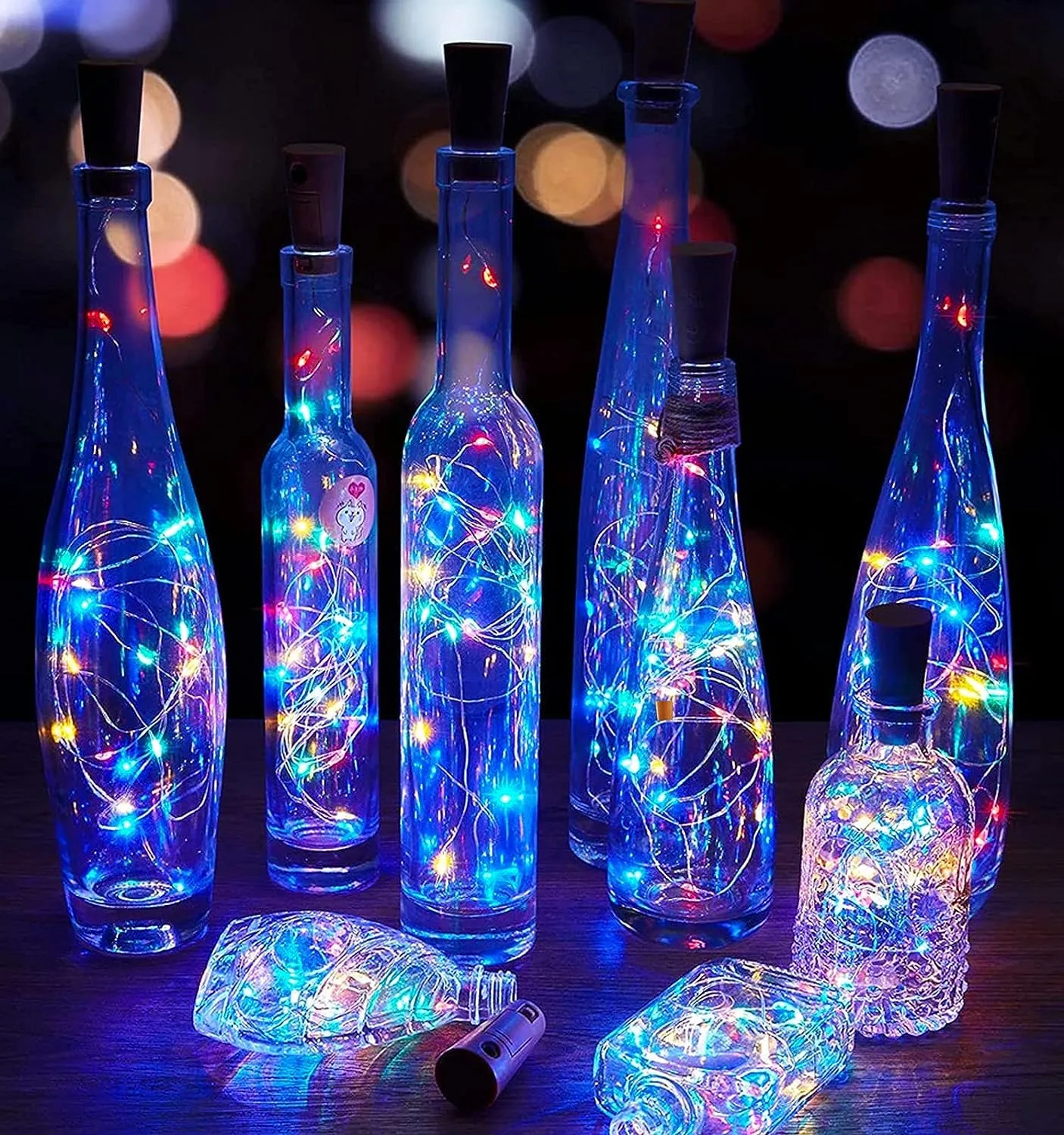 Heart Home Wine Bottle String Lights | 20 LED Bottle Cork Copper Wire String Lights | Wine Bottle Lights for Home Decoartion | Battery Powered | Multi