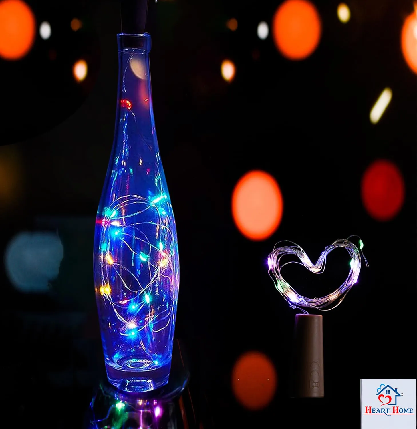 Heart Home Wine Bottle String Lights | 20 LED Bottle Cork Copper Wire String Lights | Wine Bottle Lights for Home Decoartion | Battery Powered | Multi