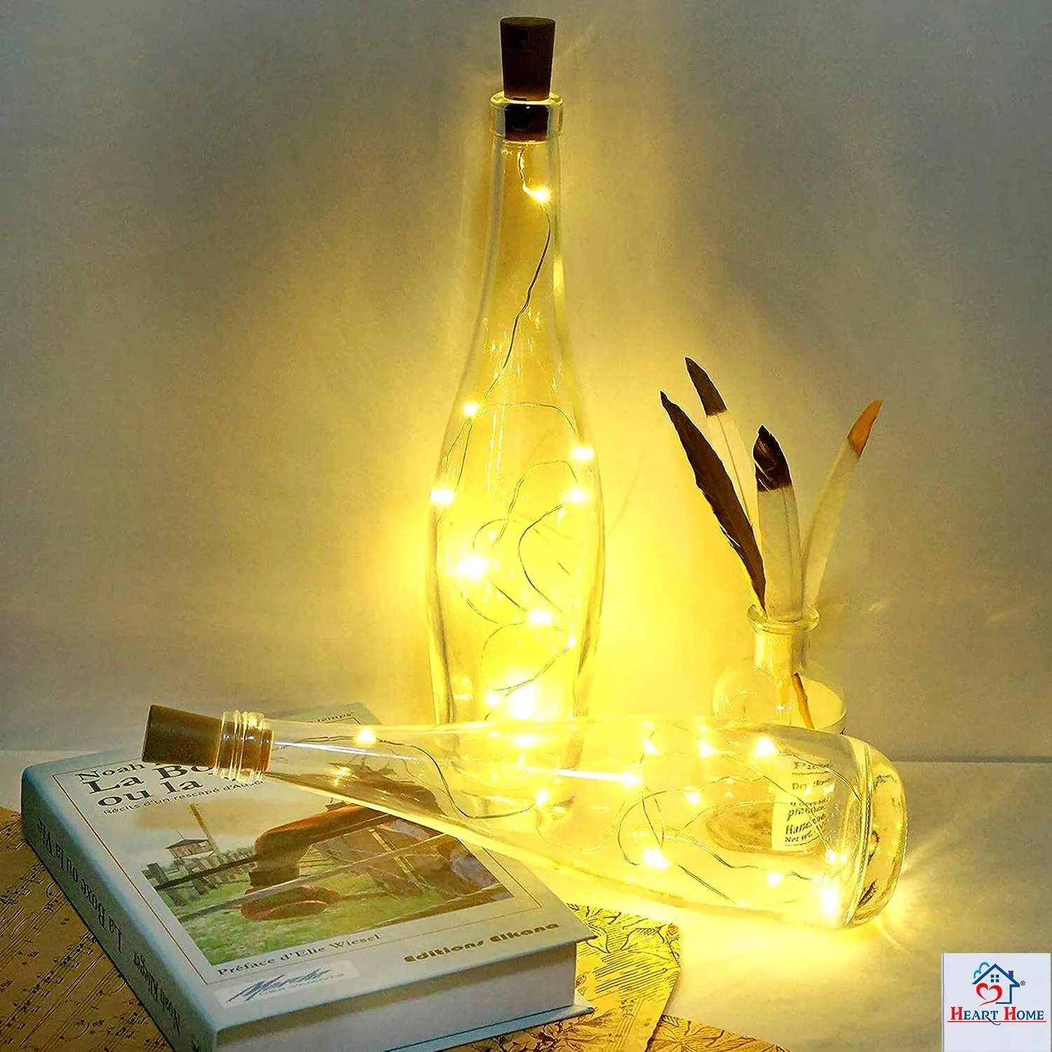 Heart Home Wine Bottle String Lights | 20 LED Bottle Cork Copper Wire String Lights | Wine Bottle Lights for Home Decoartion | Battery Powered | Pack of 2 | Warm White