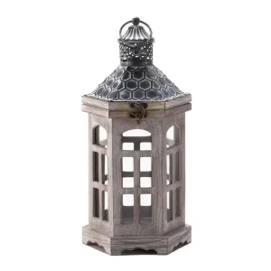 Hex Top Wood Candle Lantern