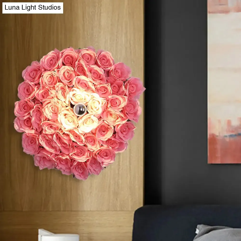 Industrial Metal Rose Sconce - LED Wall Mount Lighting in Pink - Restaurant Light Fixture - 1 Bulb - 12.5"/16.5"/20.5" Dia