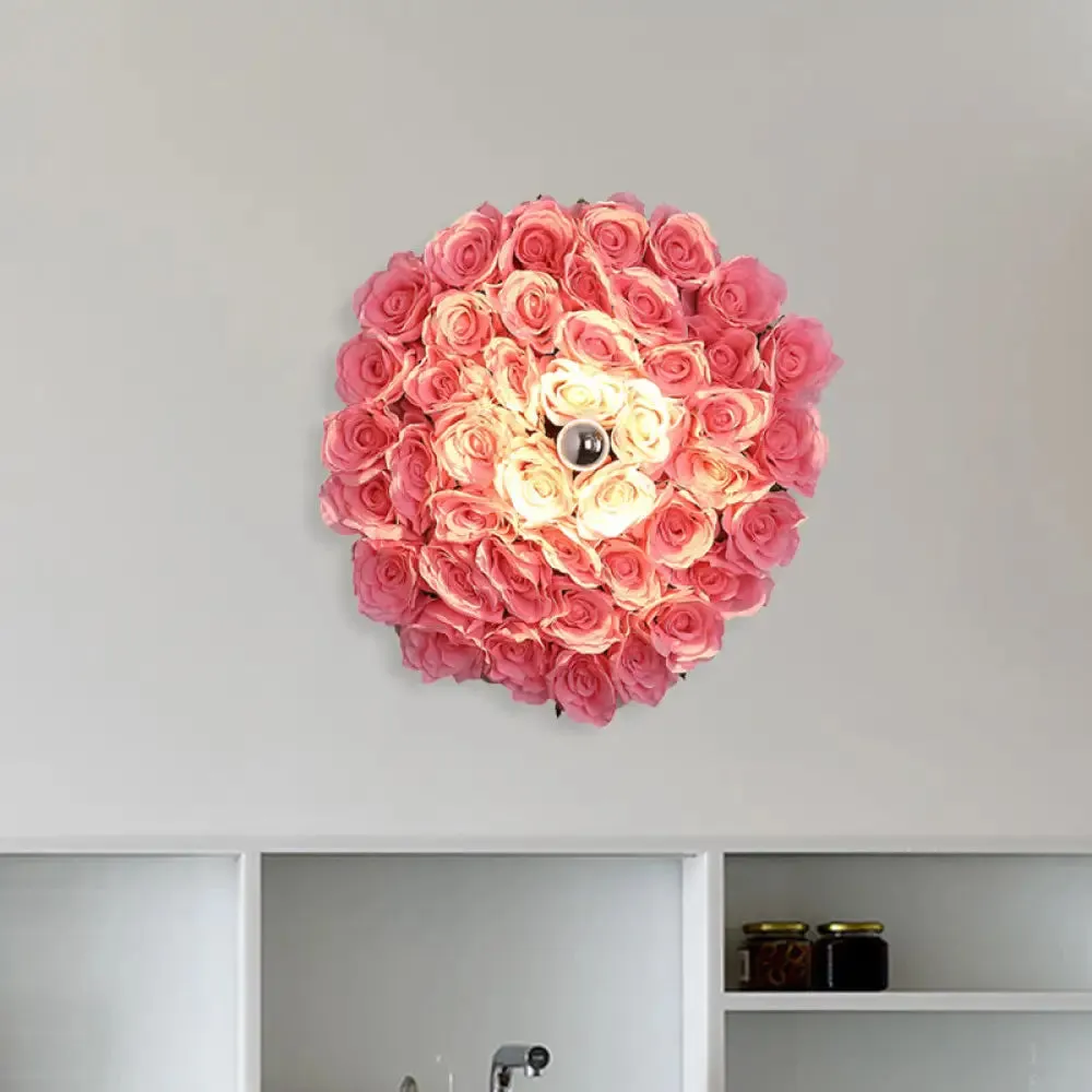 Industrial Metal Rose Sconce - LED Wall Mount Lighting in Pink - Restaurant Light Fixture - 1 Bulb - 12.5"/16.5"/20.5" Dia