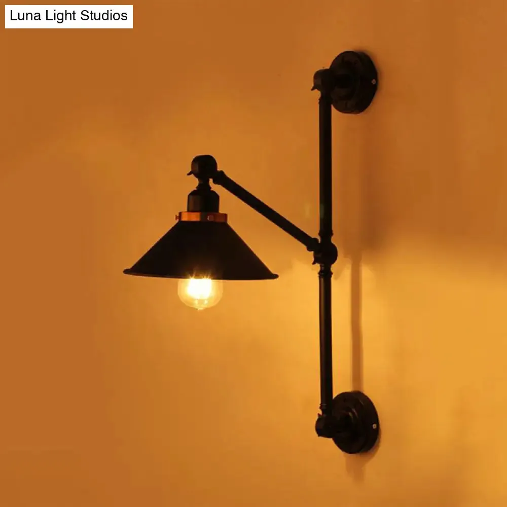 Industrial Metal Wall Lamp: Stylish Barn Shade Sconce Light, Adjustable, 1 Light, Black, 8"/10" Width