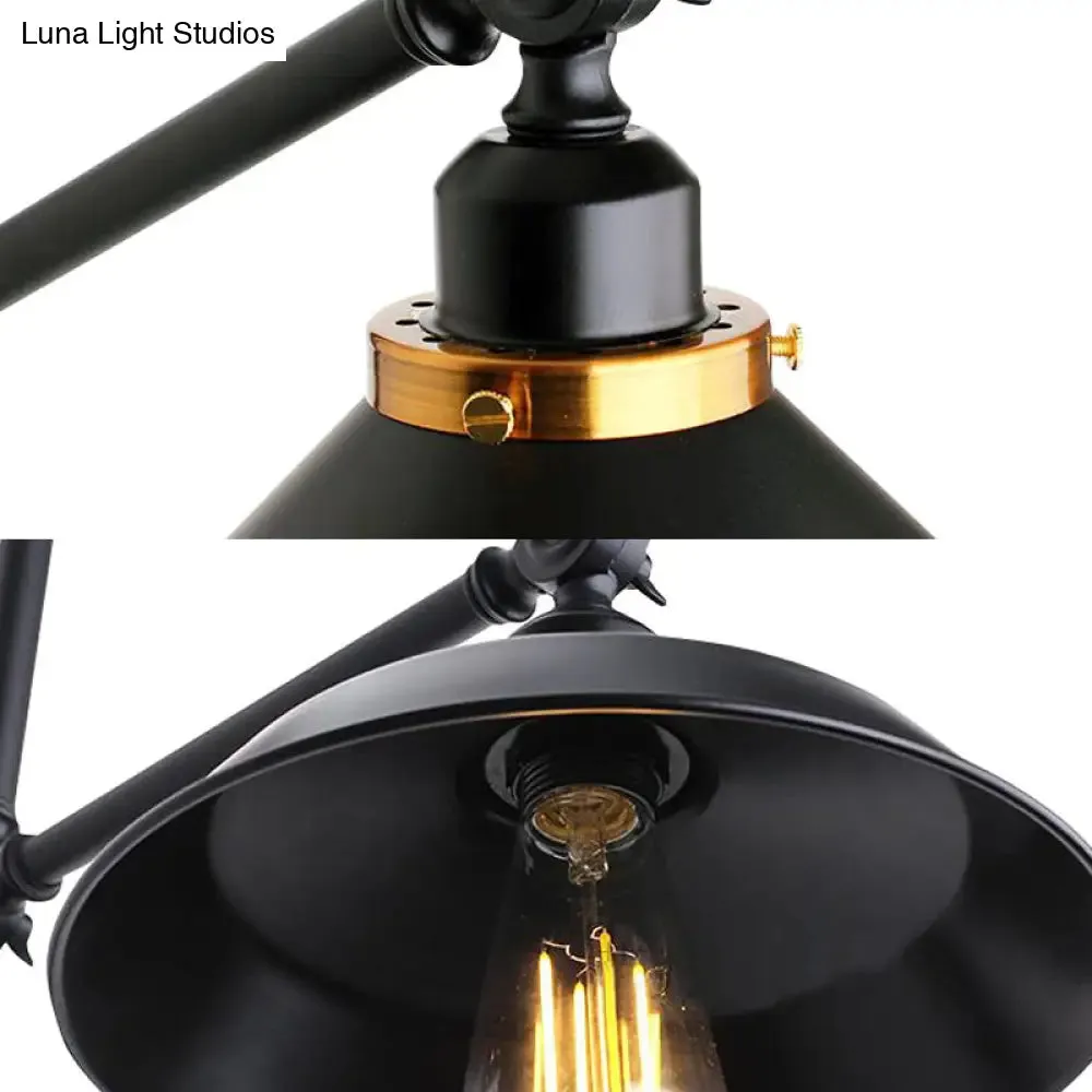 Industrial Metal Wall Lamp: Stylish Barn Shade Sconce Light, Adjustable, 1 Light, Black, 8"/10" Width