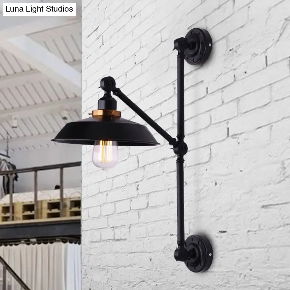 Industrial Metal Wall Lamp: Stylish Barn Shade Sconce Light, Adjustable, 1 Light, Black, 8"/10" Width