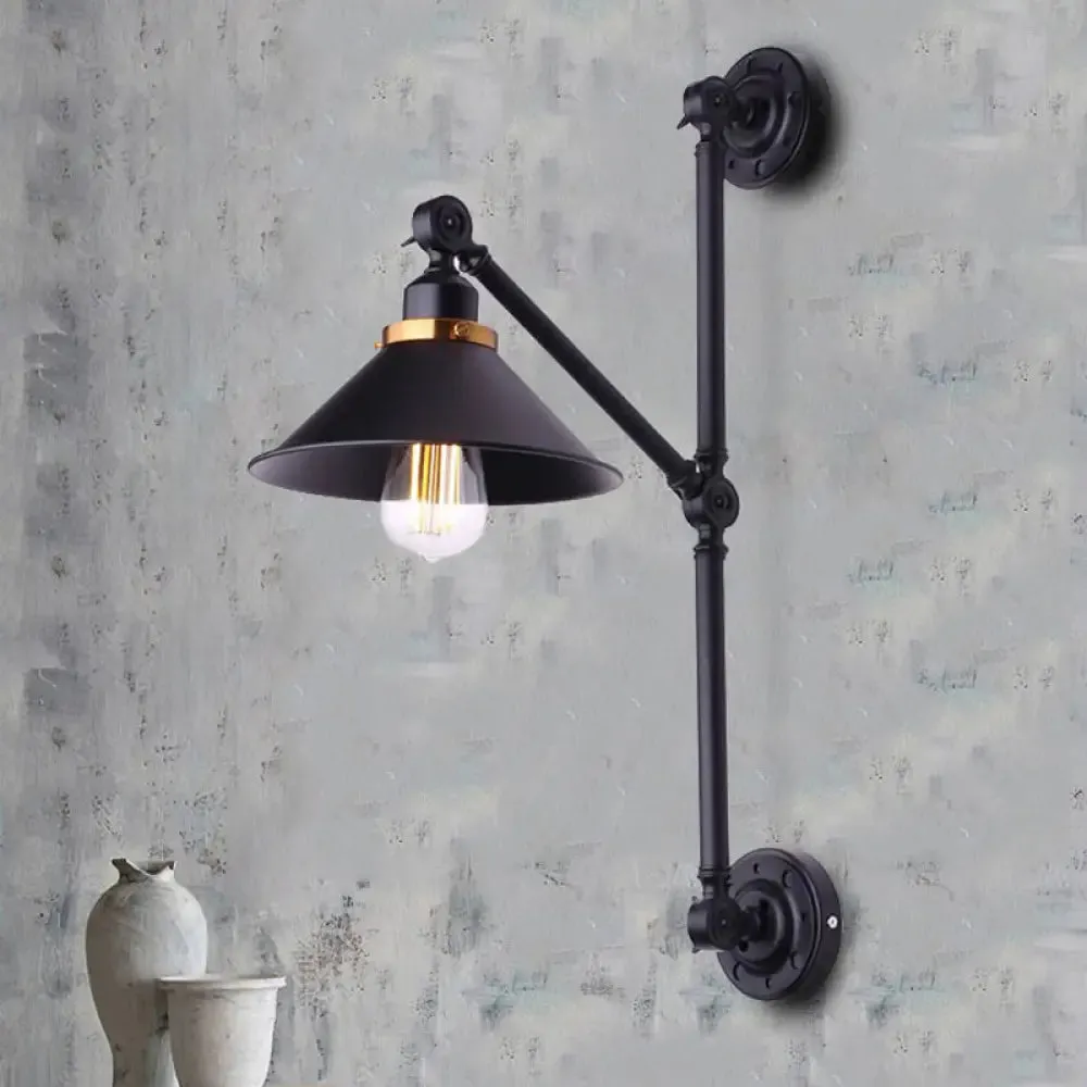 Industrial Metal Wall Lamp: Stylish Barn Shade Sconce Light, Adjustable, 1 Light, Black, 8"/10" Width