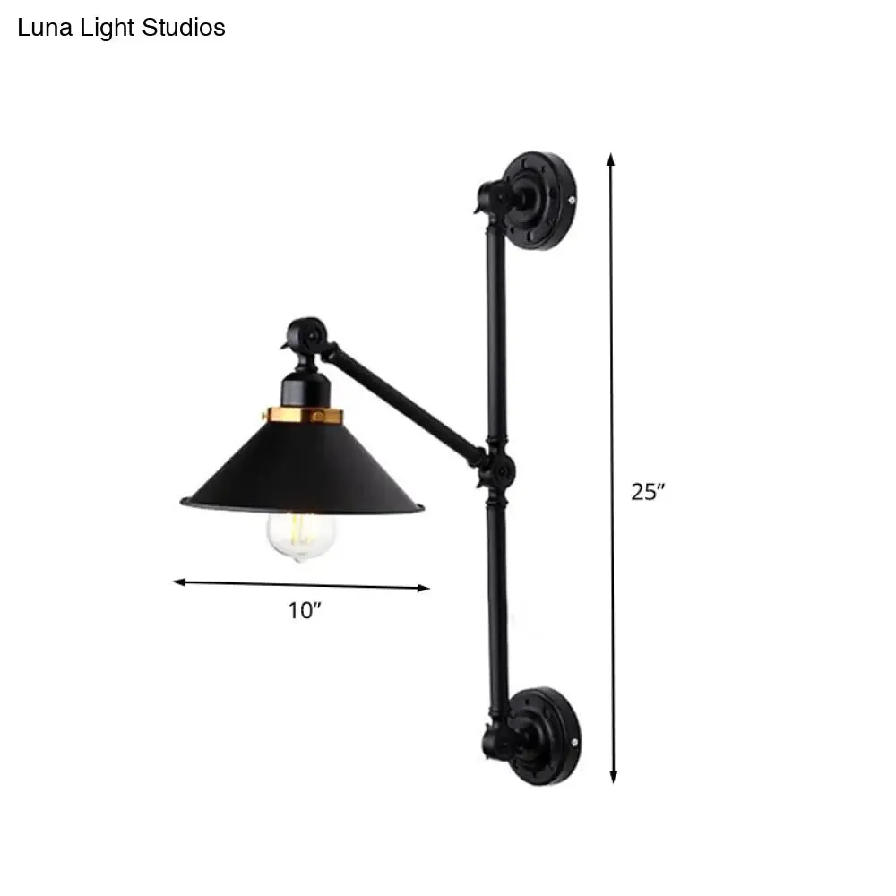 Industrial Metal Wall Lamp: Stylish Barn Shade Sconce Light, Adjustable, 1 Light, Black, 8"/10" Width