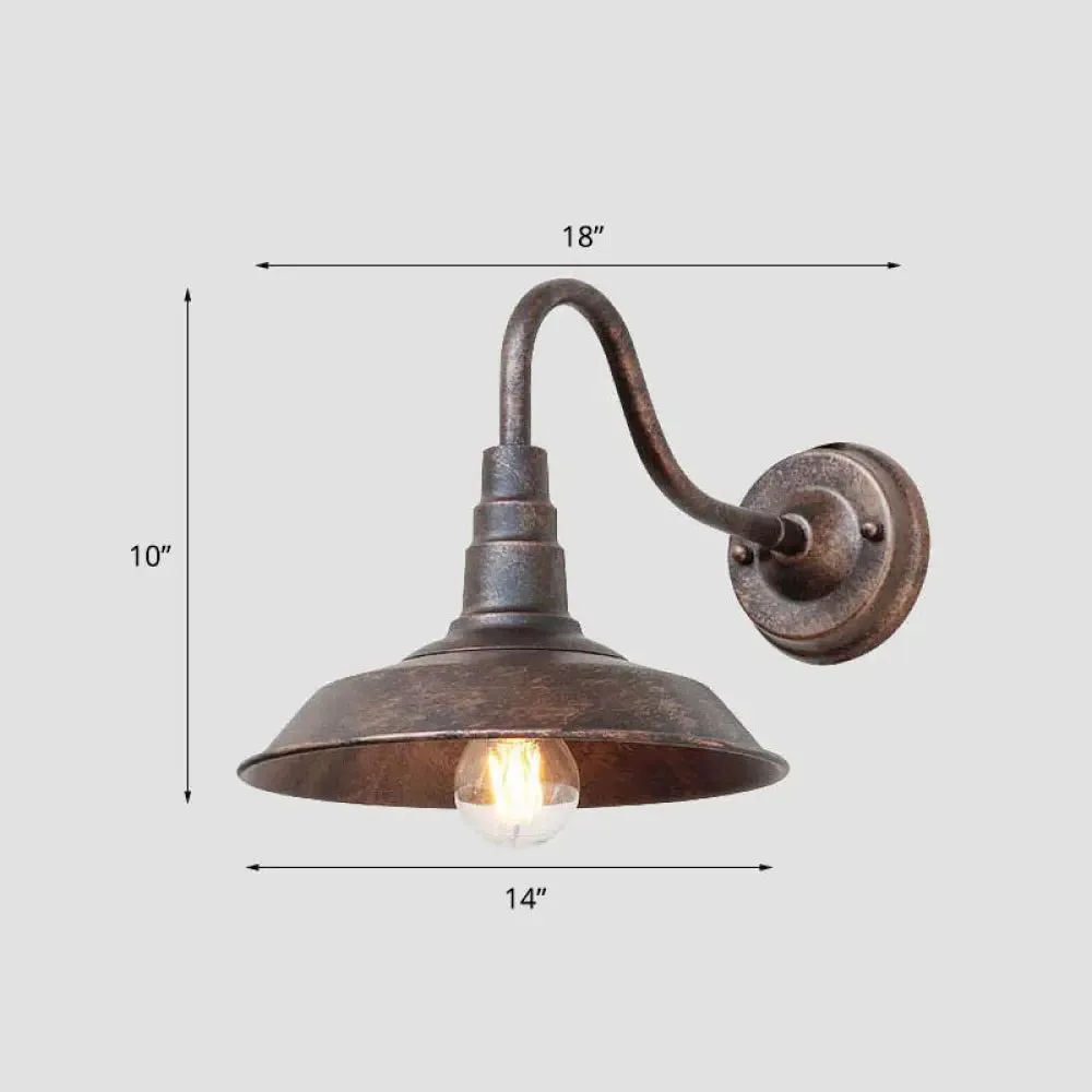 Industrial Metal Wall Mounted Gooseneck Lamp with Barn Shade - 1 Bulb Outdoor Light