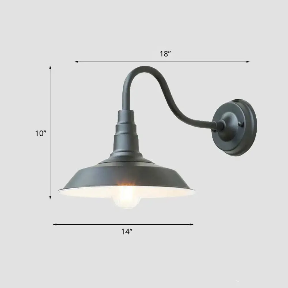 Industrial Metal Wall Mounted Gooseneck Lamp with Barn Shade - 1 Bulb Outdoor Light