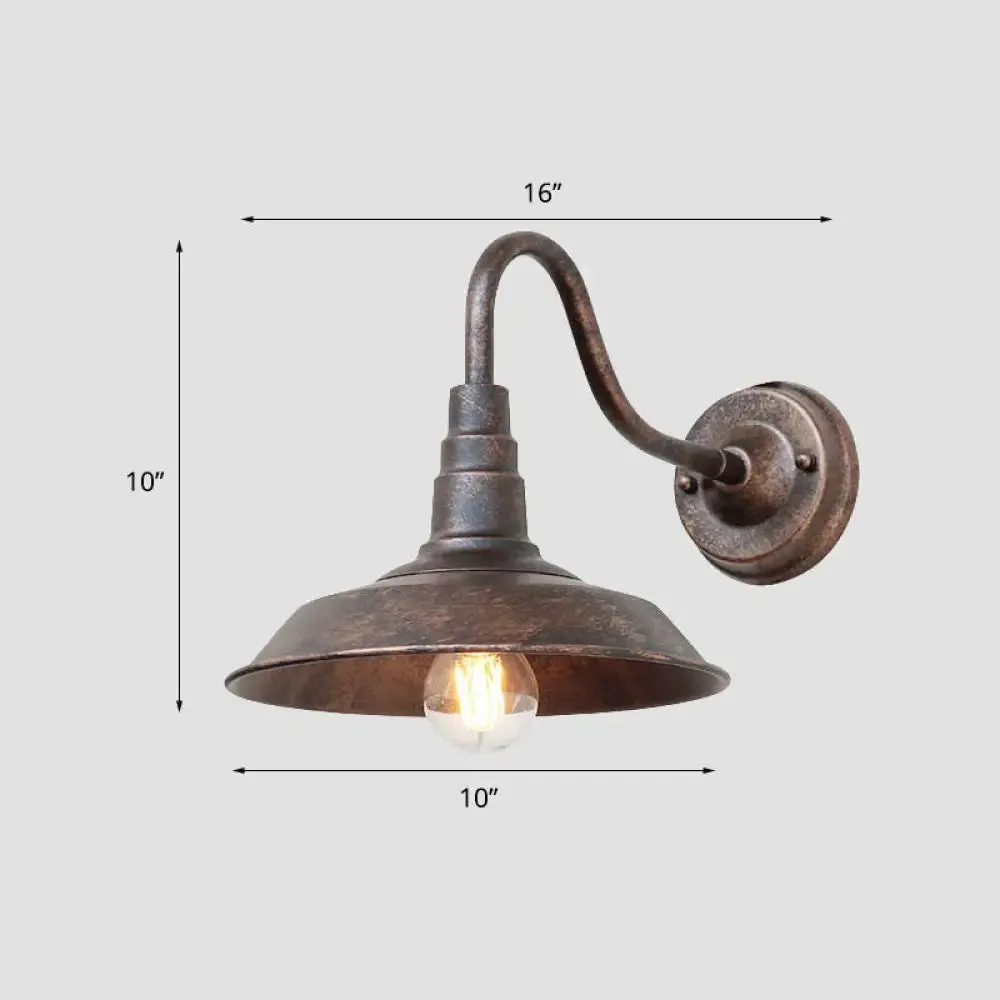 Industrial Metal Wall Mounted Gooseneck Lamp with Barn Shade - 1 Bulb Outdoor Light